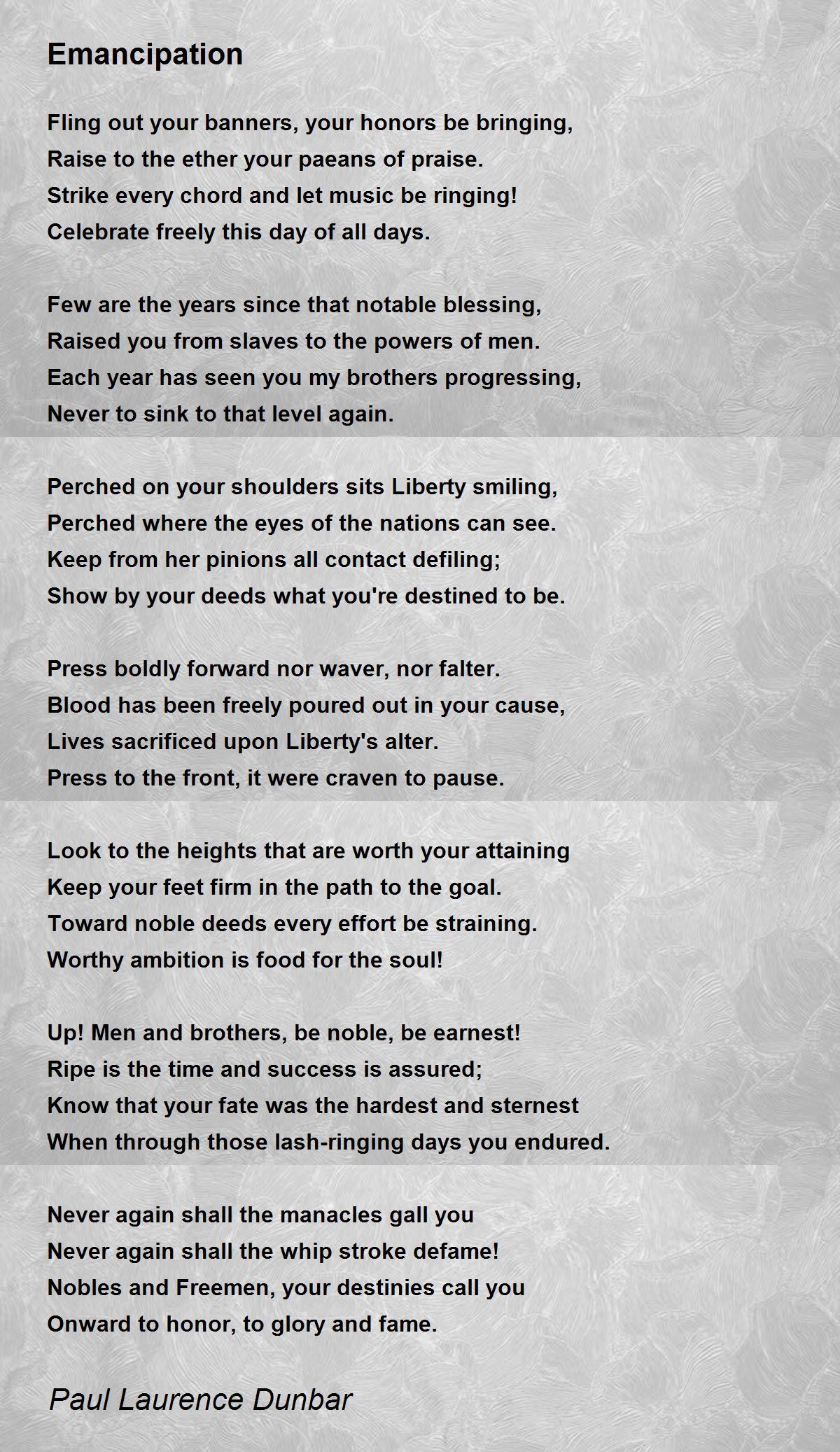 Emancipation By Paul Laurence Dunbar Emancipation Poem