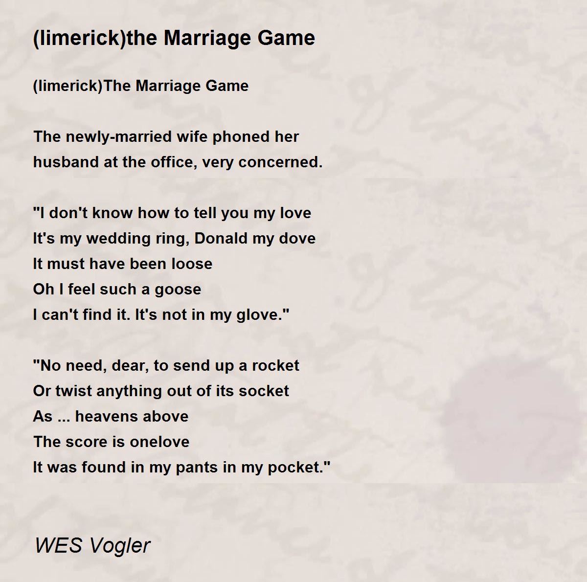 (limerick)the Marriage Game (limerick)the Marriage Game Poem by WES