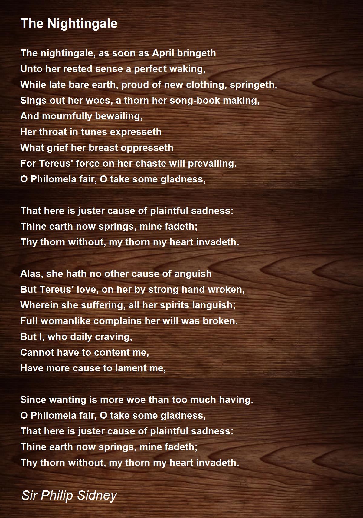 The Nightingale Poem by Sir Philip Sidney - Poem Hunter