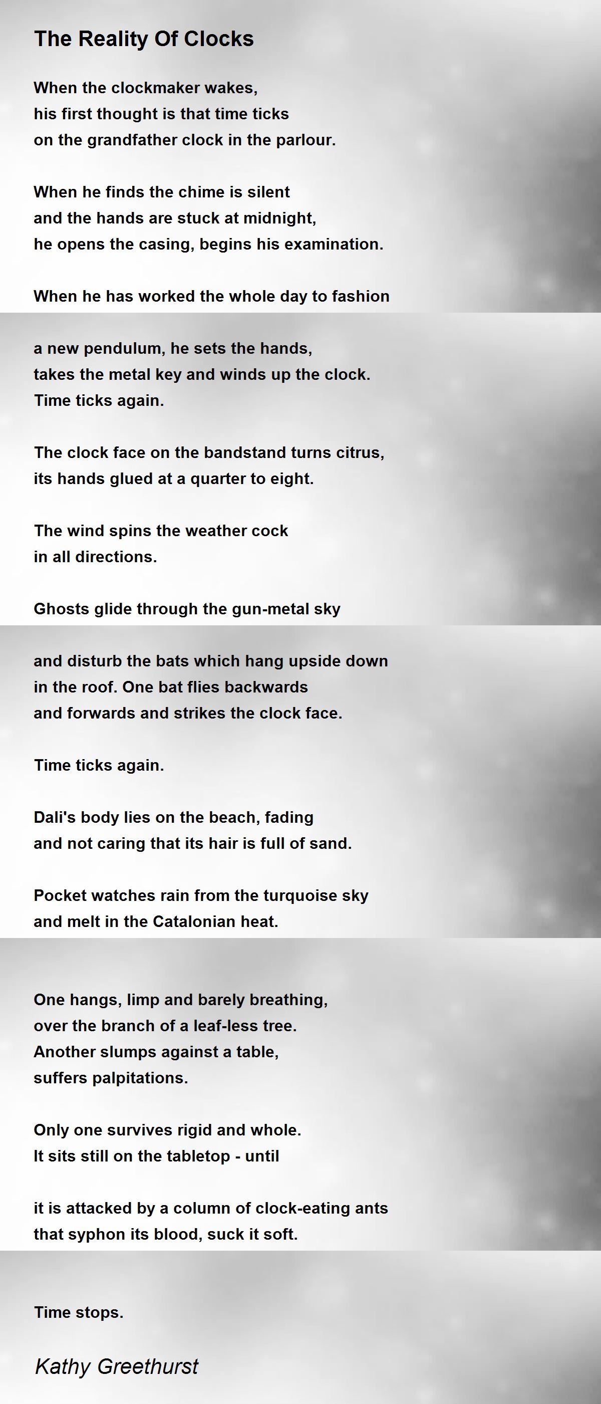 The Reality Of Clocks The Reality Of Clocks Poem by Kathy Greethurst
