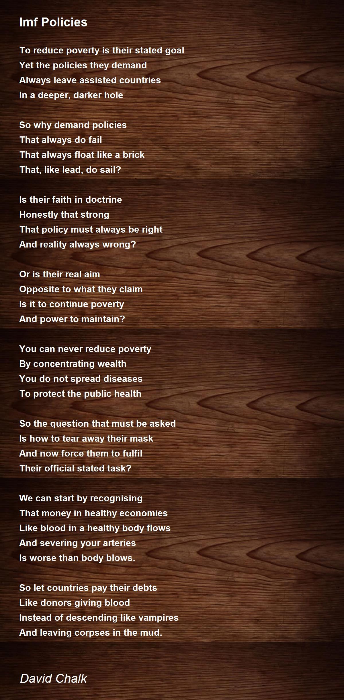 Imf Policies Imf Policies Poem by David Chalk