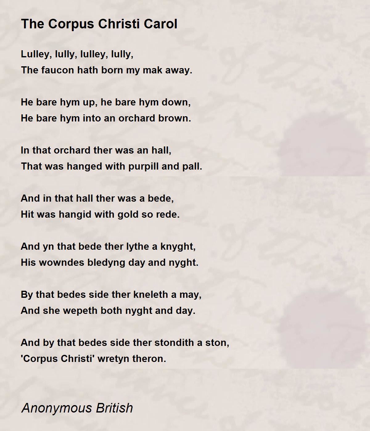 The Corpus Christi Carol - The Corpus Christi Carol Poem by Anonymous ...
