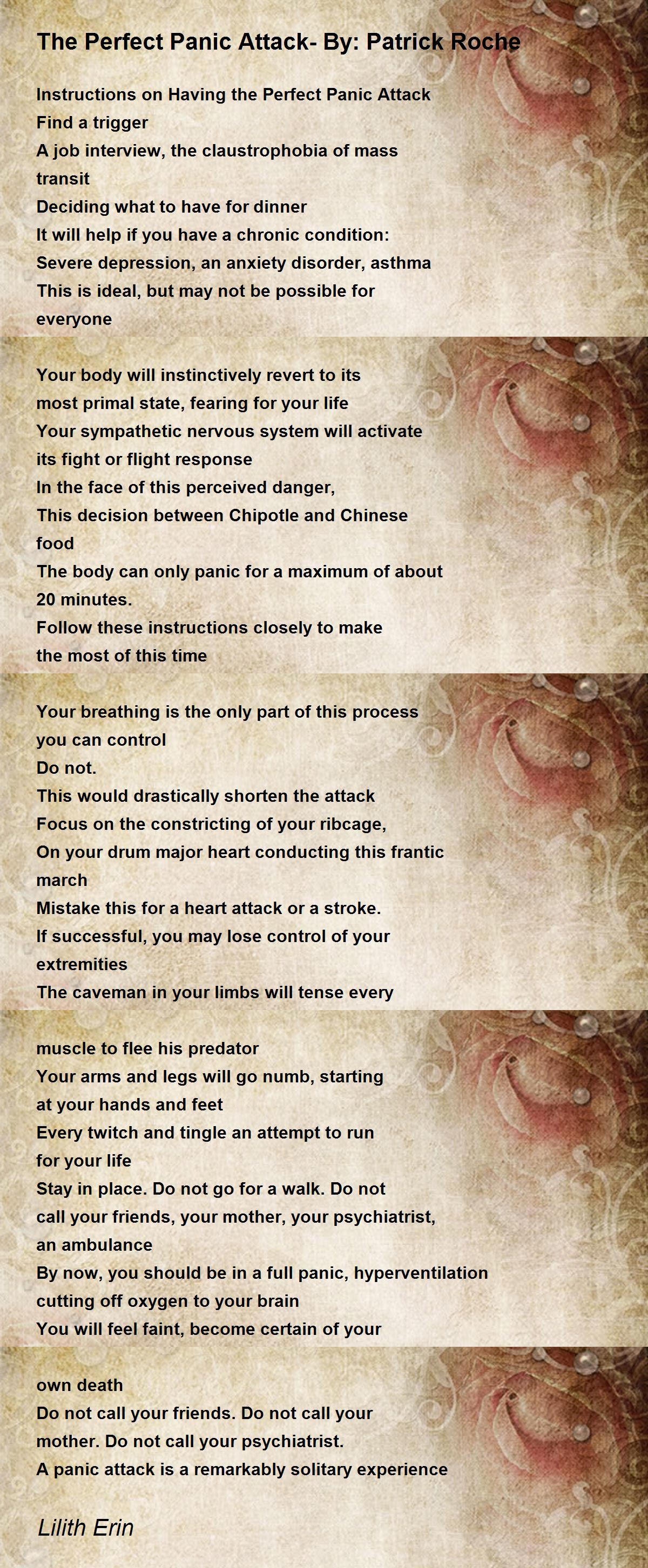 The Perfect Panic Attack- By: Patrick Roche Poem by Lilith Erin - Poem