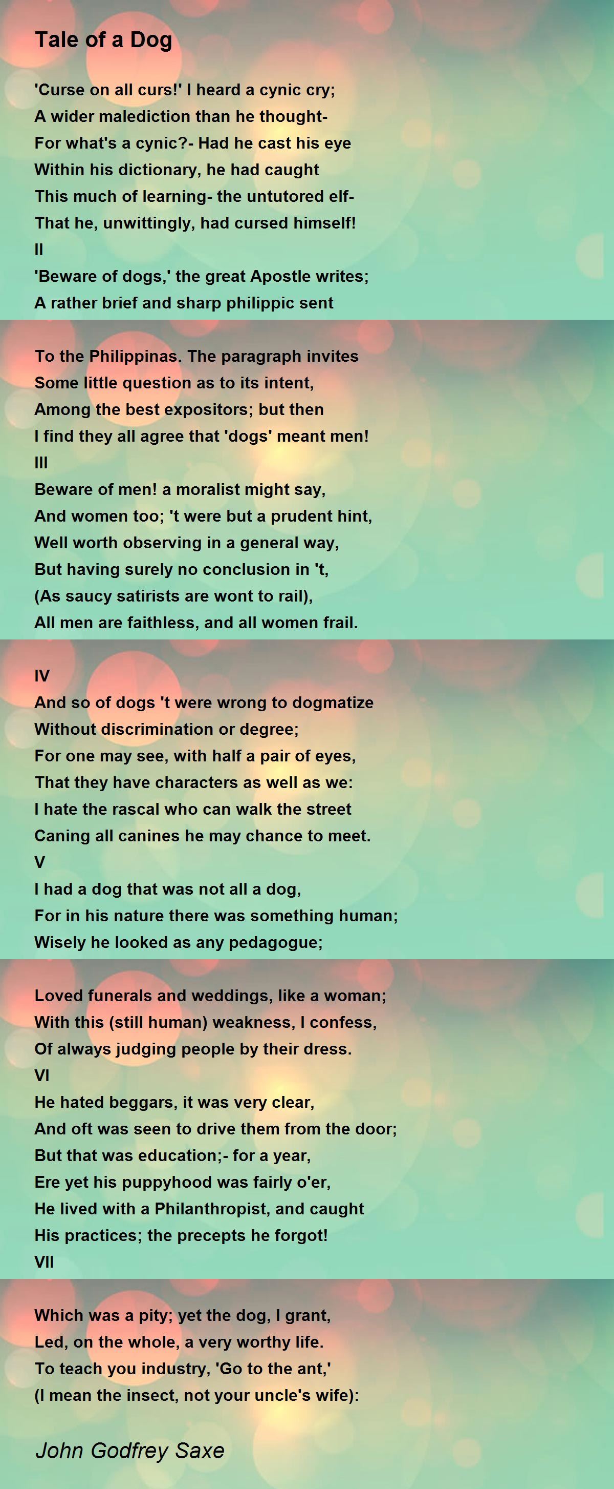 Tale of a Dog - Tale of a Dog Poem by John Godfrey Saxe