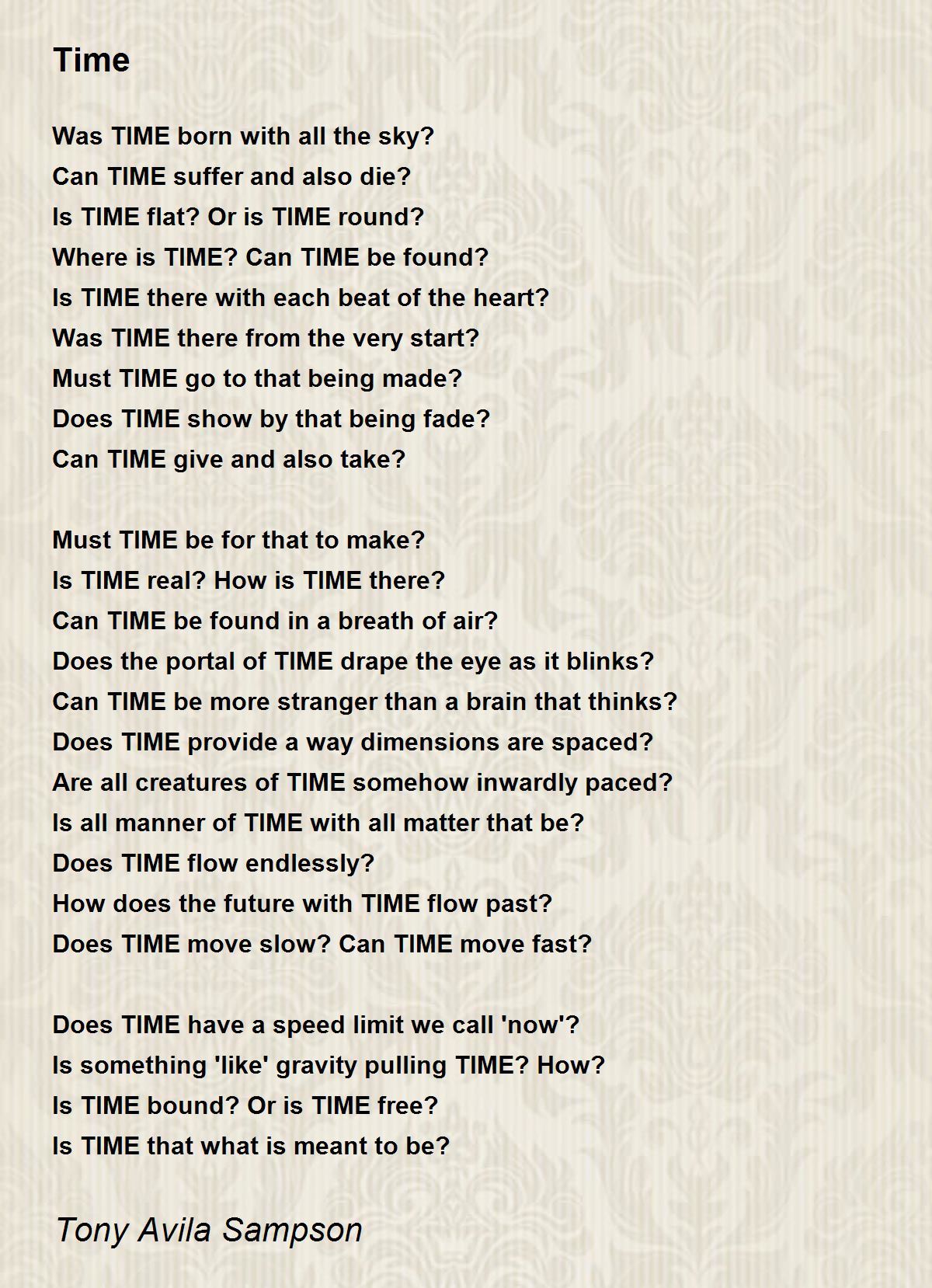 Time Poem by Tony Avila Sampson Poem Hunter