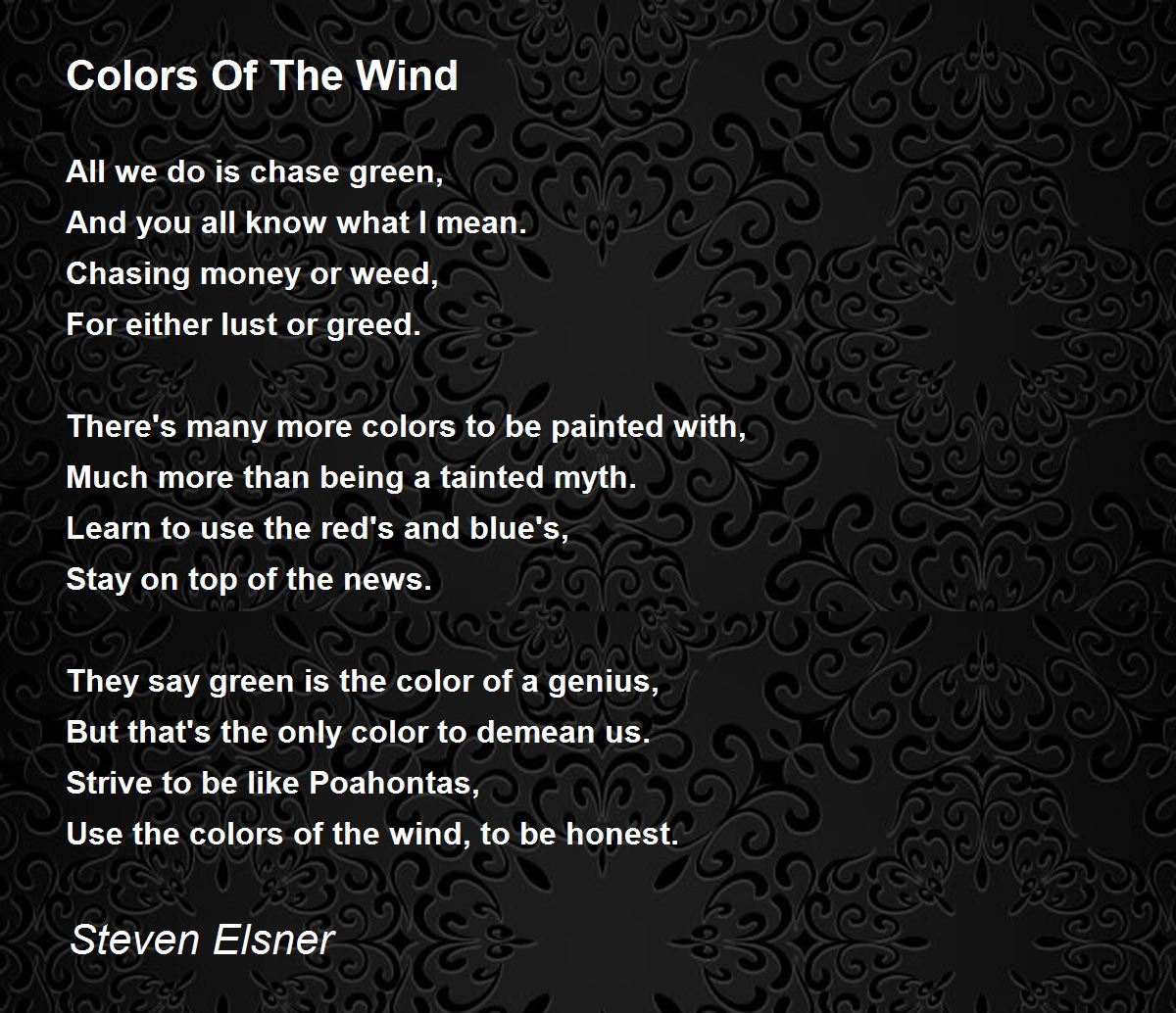 Colors Of The Wind Colors Of The Wind Poem by Steven Elsner