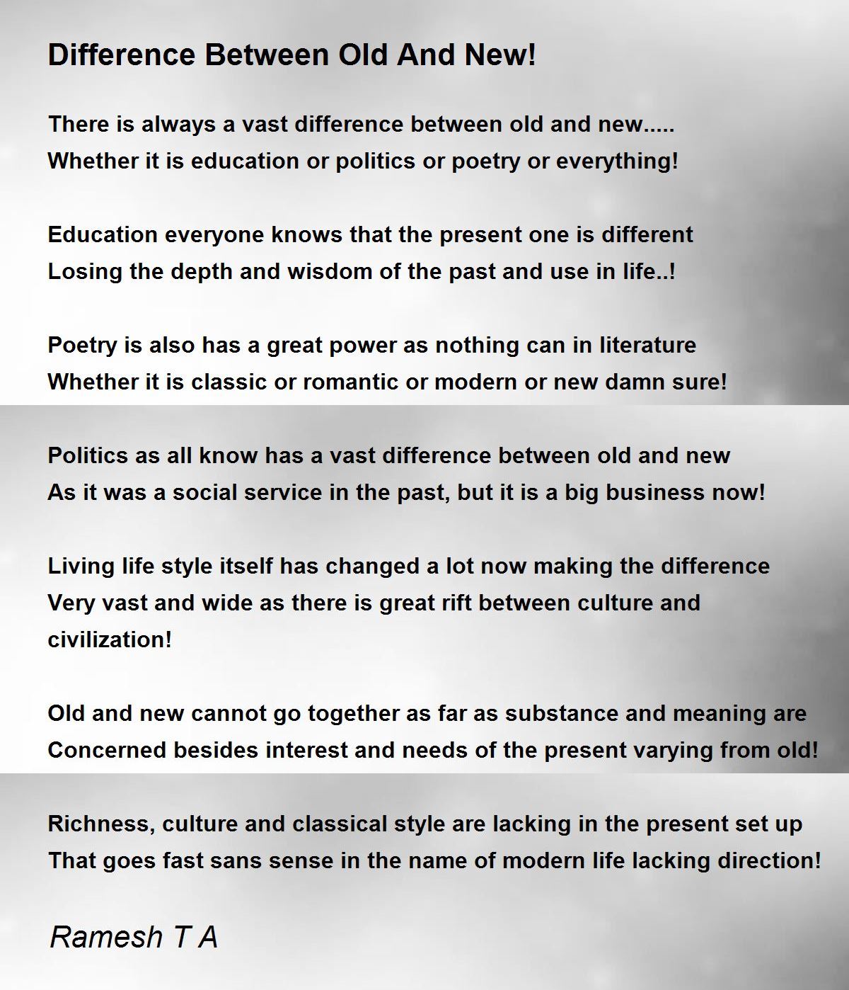 Difference Between Old And New By Ramesh T A Difference Between Old And New Poem
