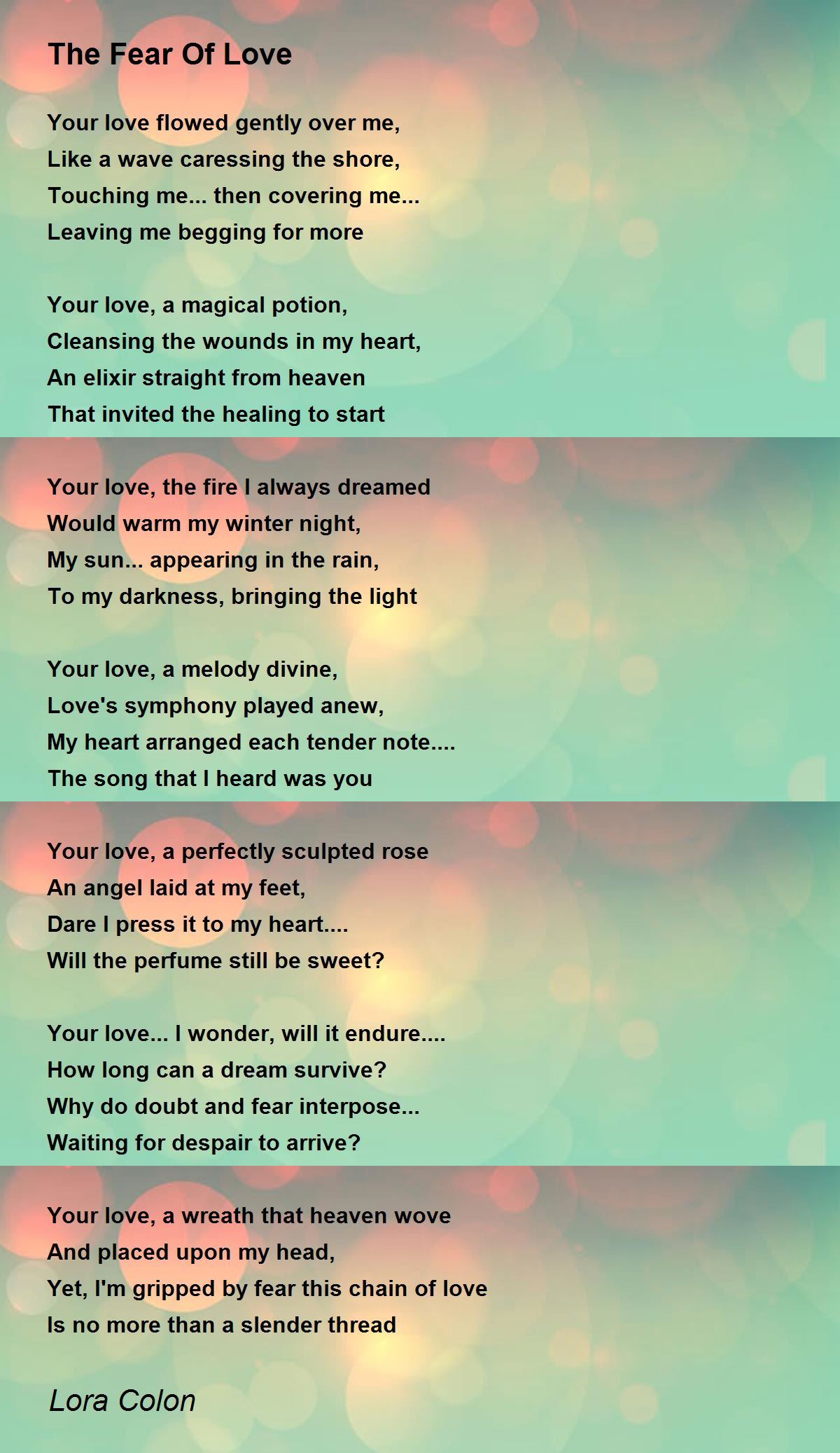 The Fear Of Love Poem by Lora Colon Poem Hunter