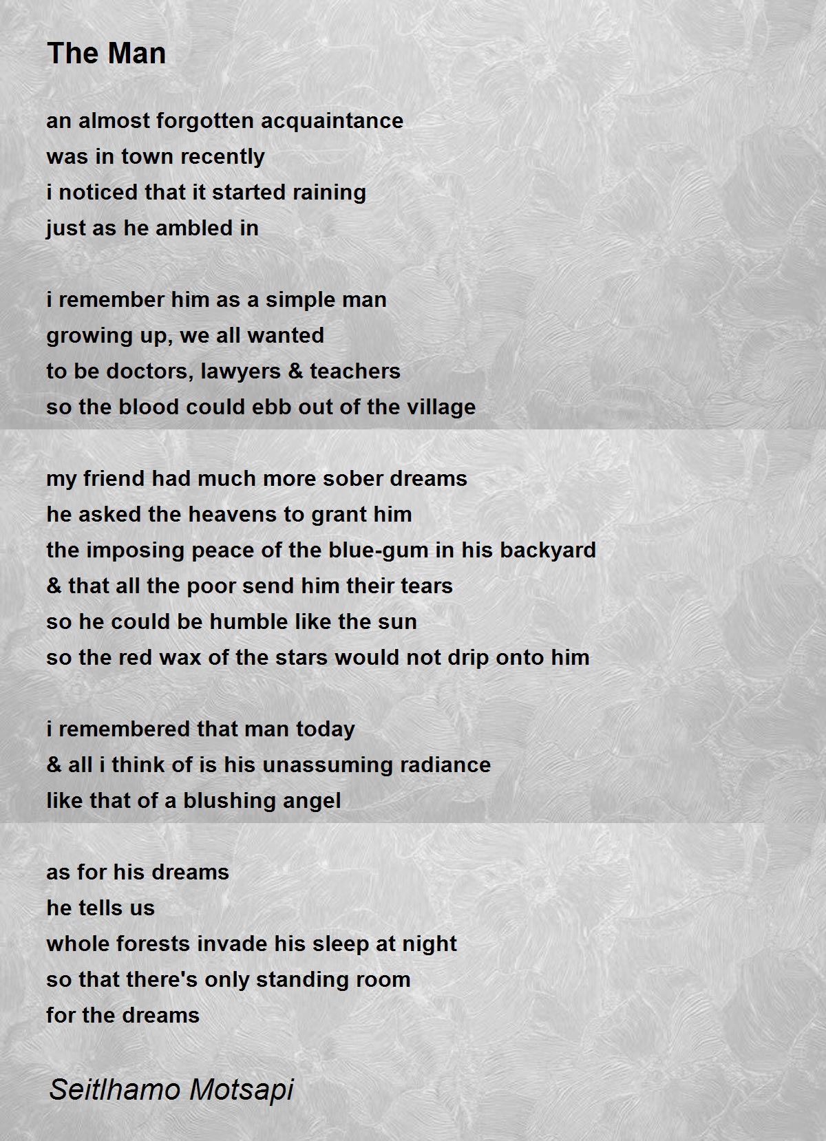 The Man By Seitlhamo Motsapi The Man Poem