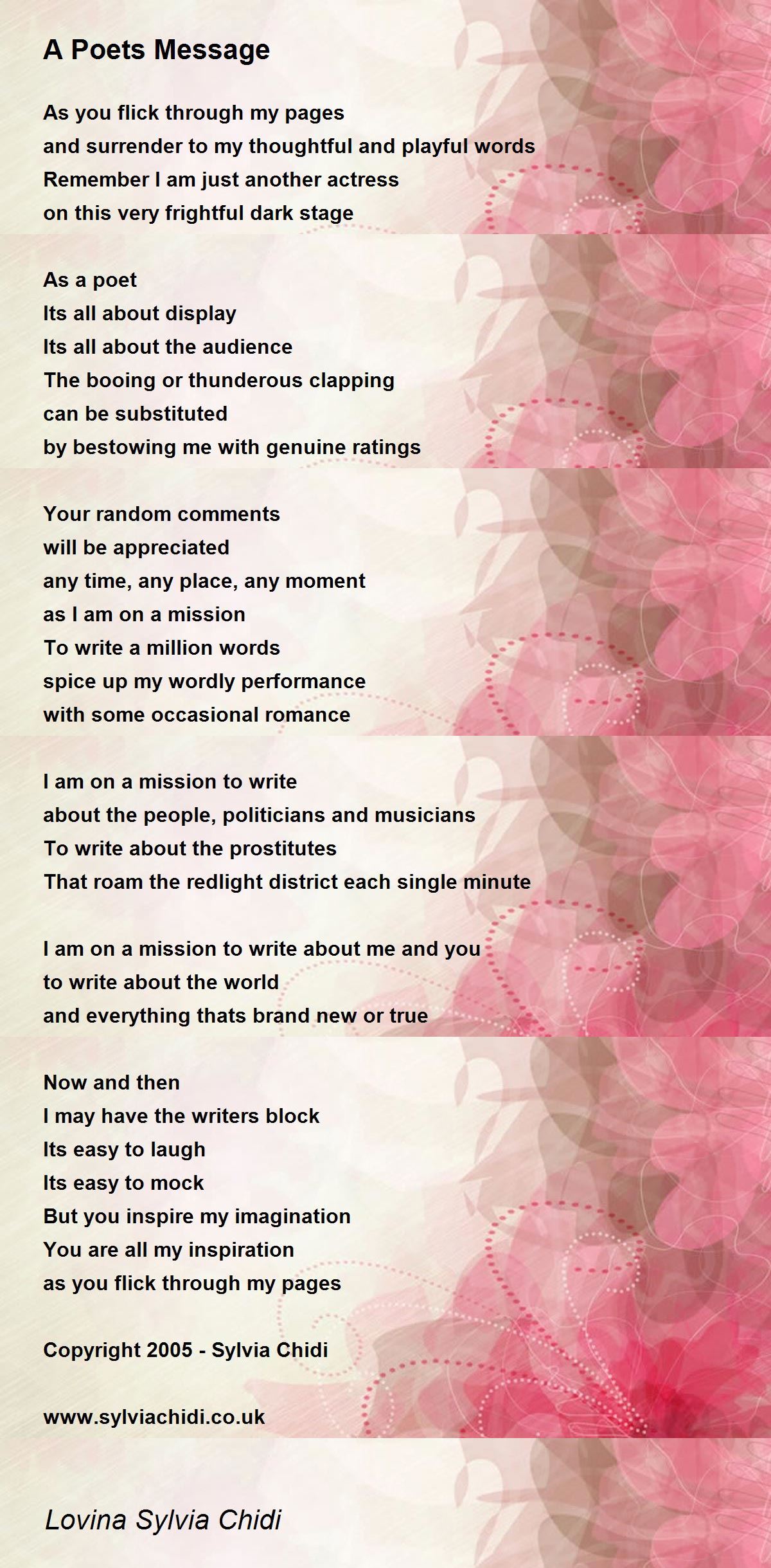 A Poets Message Poem by Lovina Sylvia Chidi Poem Hunter