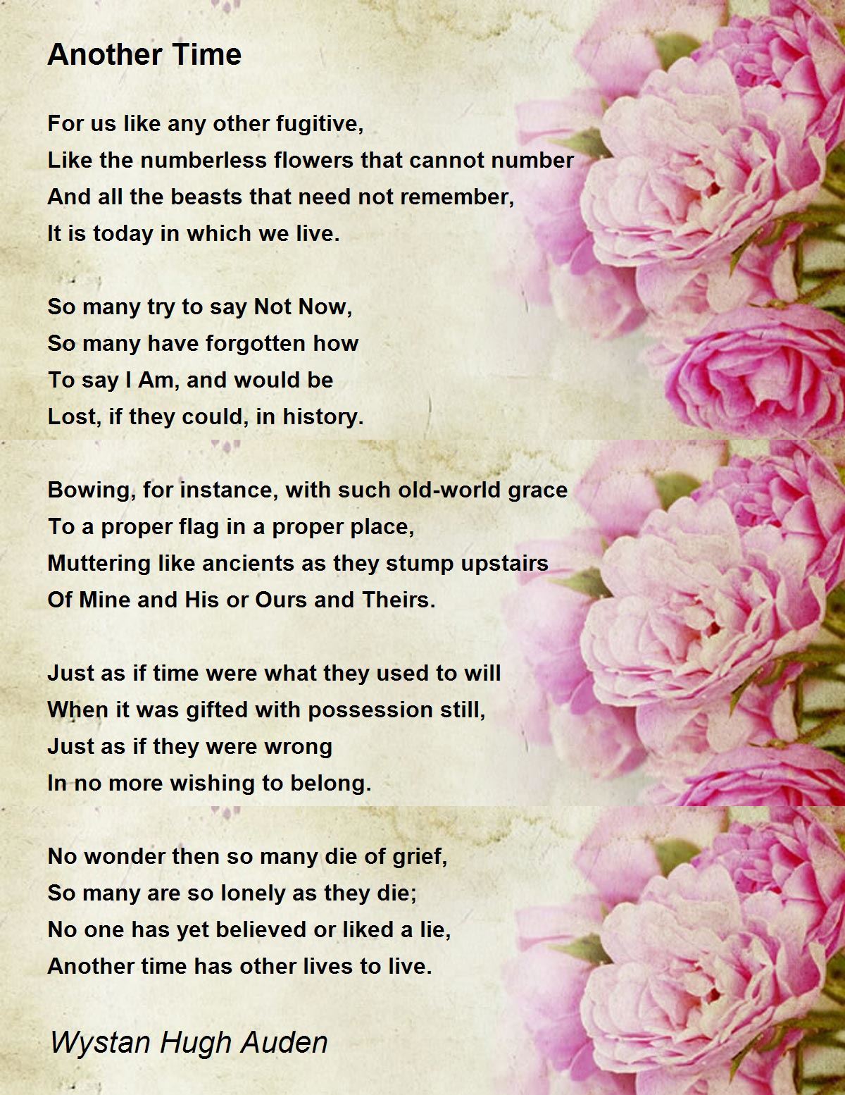 Another Time Another Time Poem by Wystan Hugh Auden