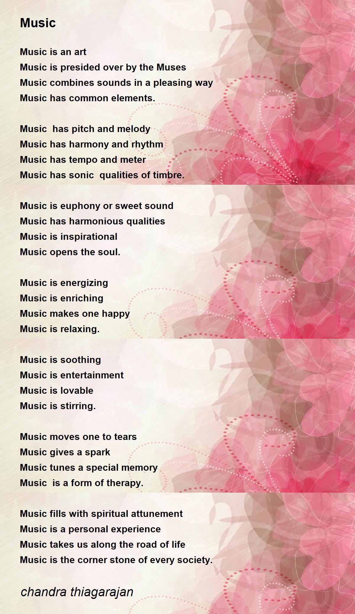 Music Music Poem by chandra thiagarajan