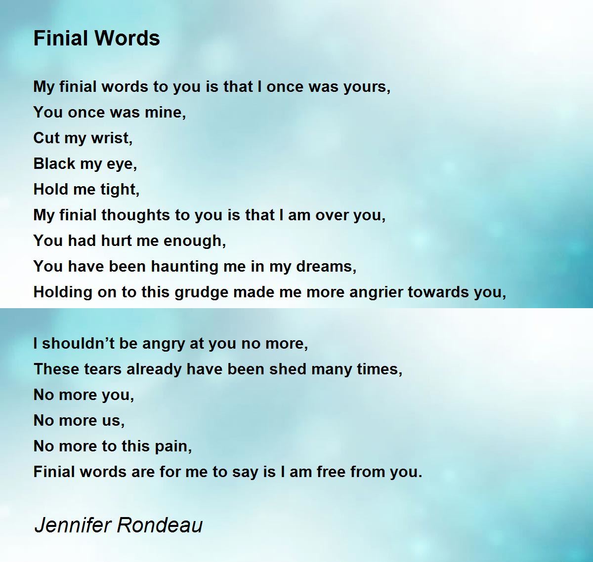 Finial Words Finial Words Poem by Jennifer Cook