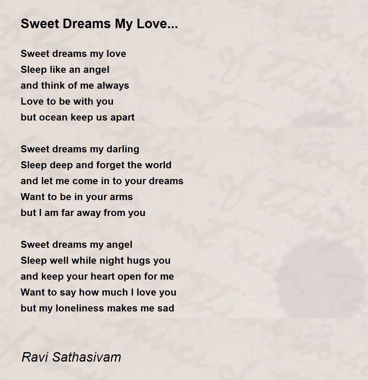 Sweet dreams my love poem