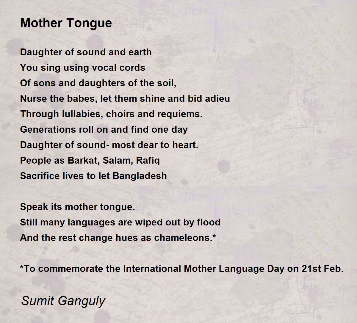 Mother Tongue by Sumit Ganguly - Mother Tongue Poem