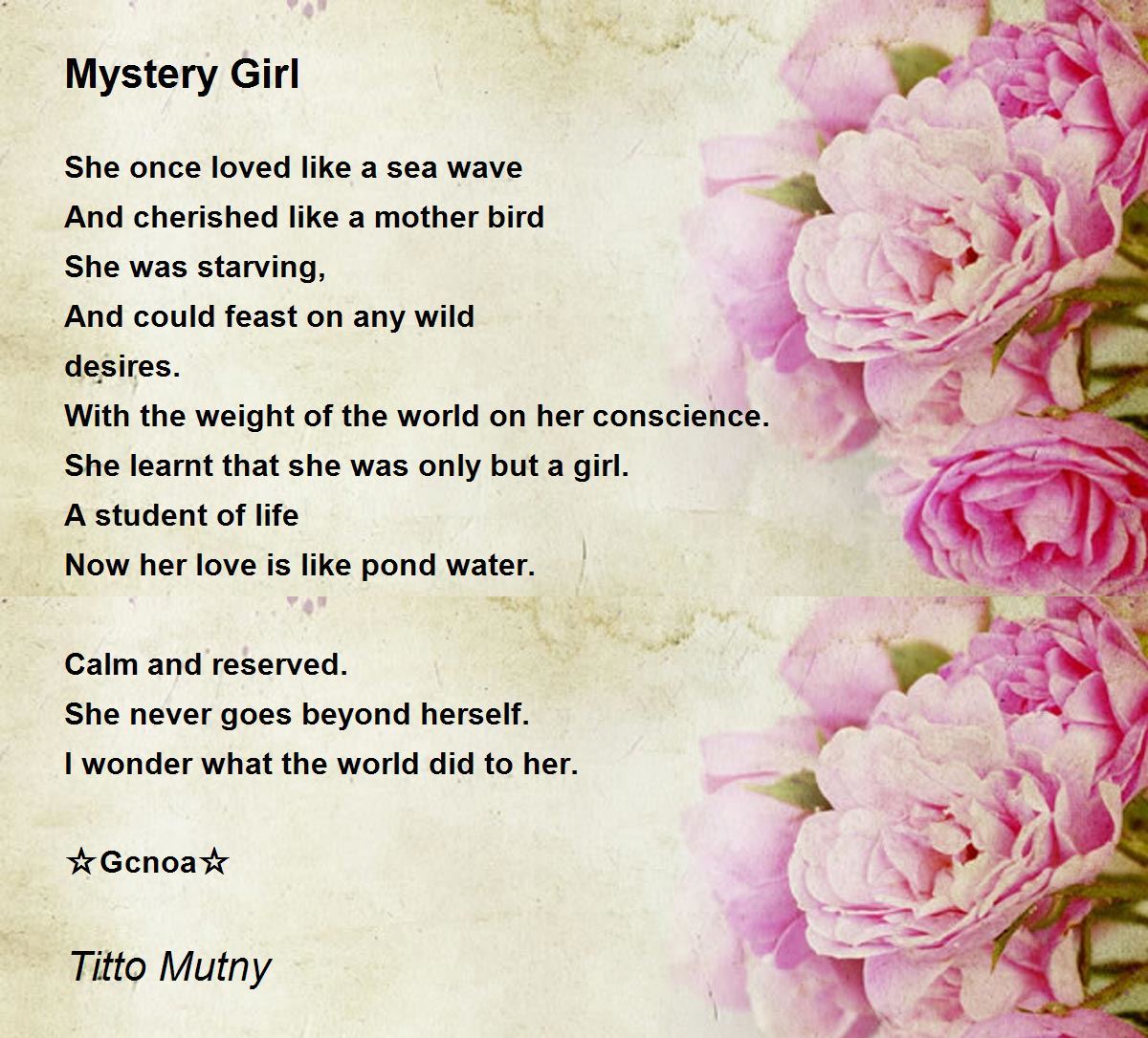 Mystery Girl Mystery Girl Poem by Titto Mutunguti