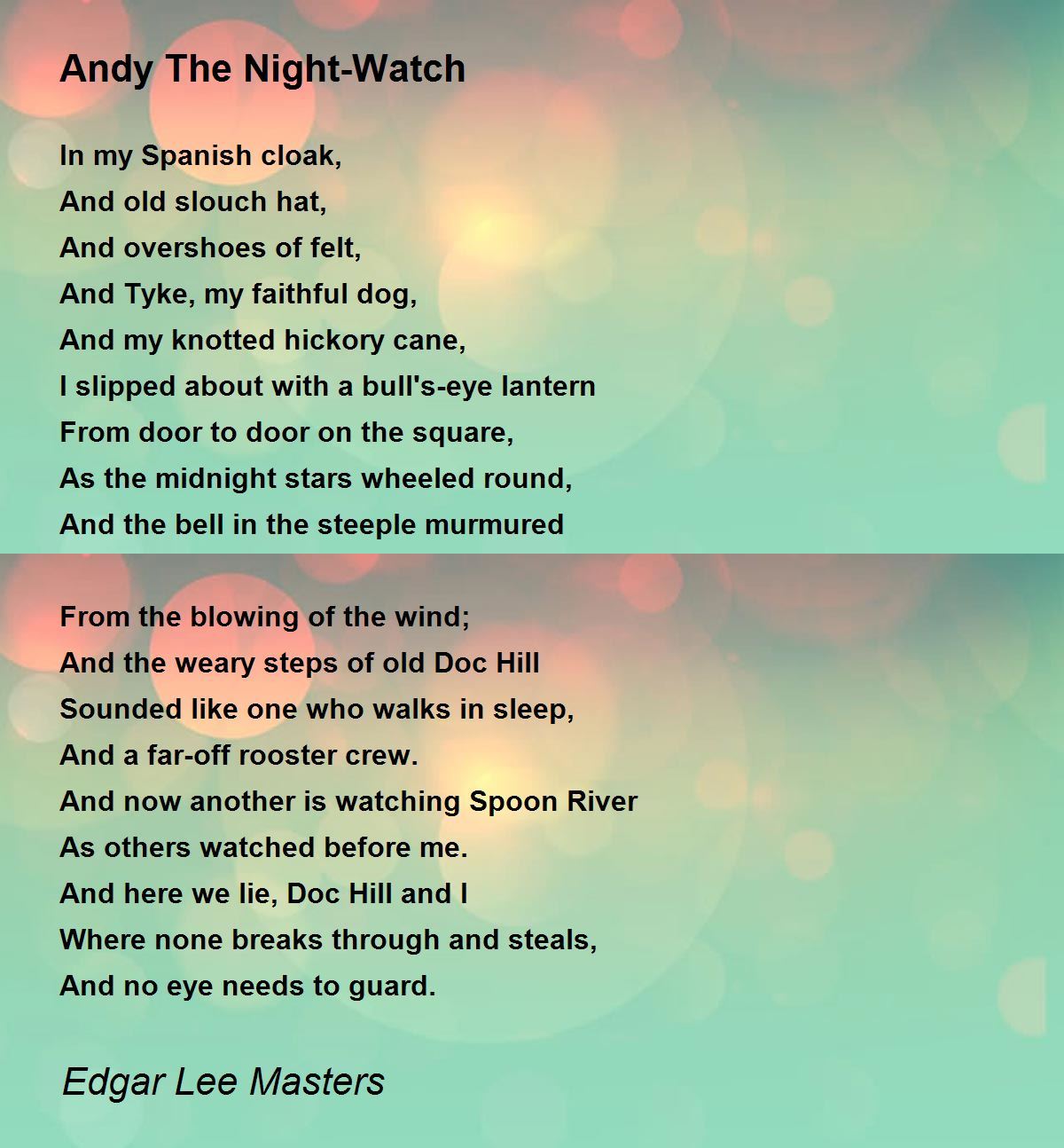 Andy The Night-Watch Poem by Edgar Lee Masters - Poem Hunter