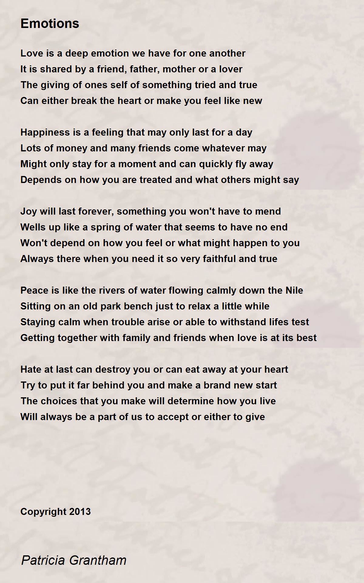 Emotions Emotions Poem by Patricia Grantham