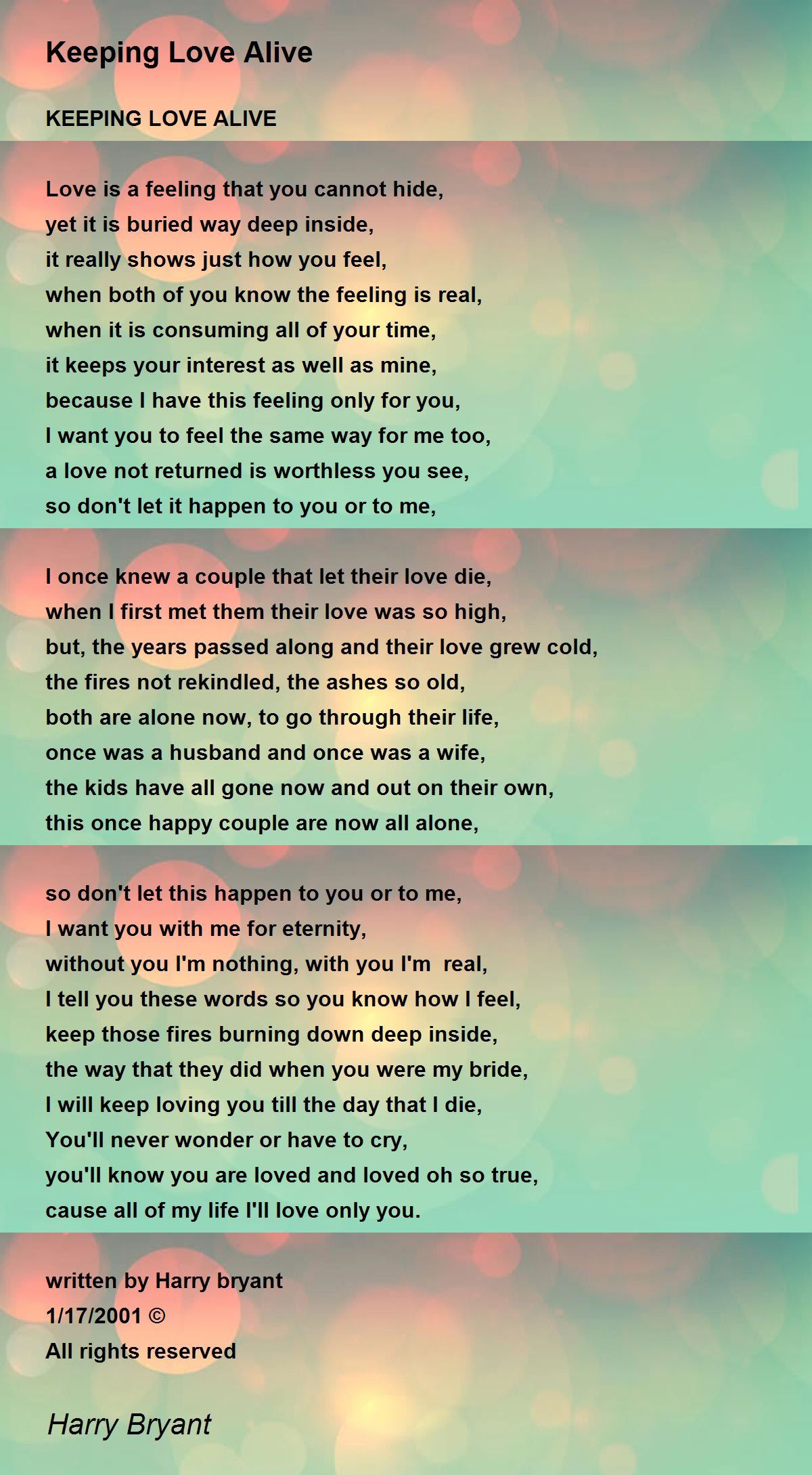 Keeping Love Alive Keeping Love Alive Poem by Harry Bryant