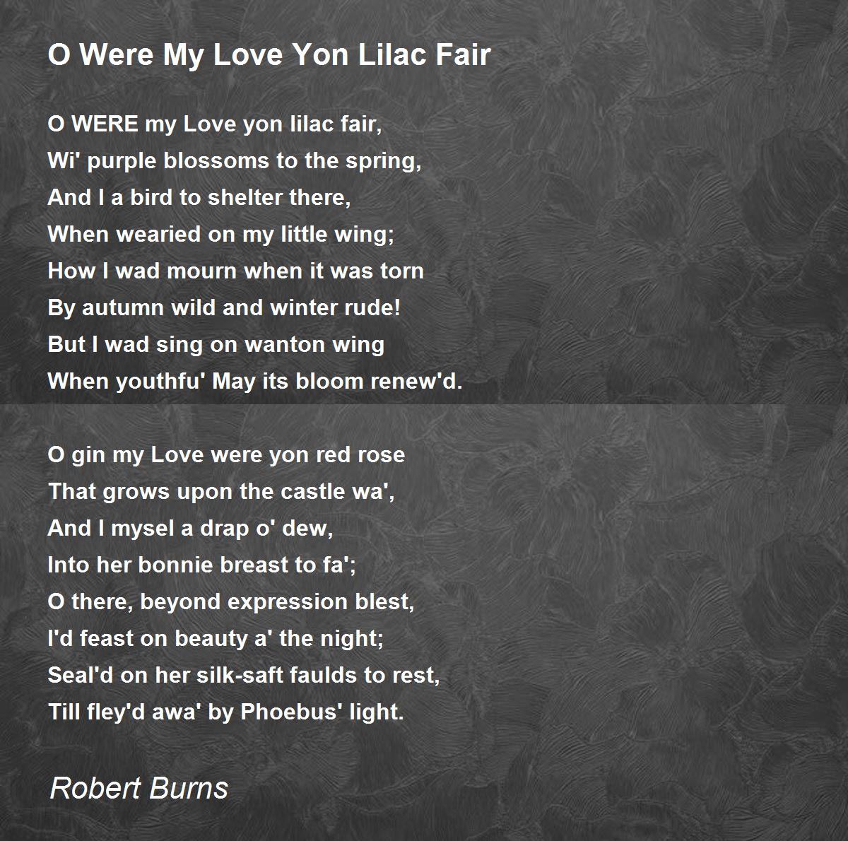 O Were My Love Yon Lilac Fair Poem by Robert Burns - Poem 