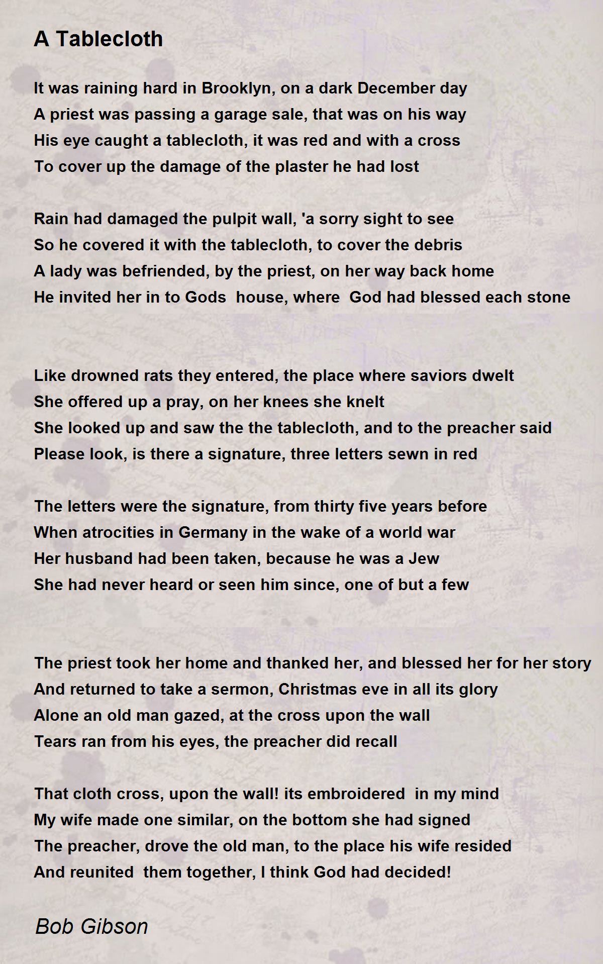 A Tablecloth A Tablecloth Poem by Bob Gibson