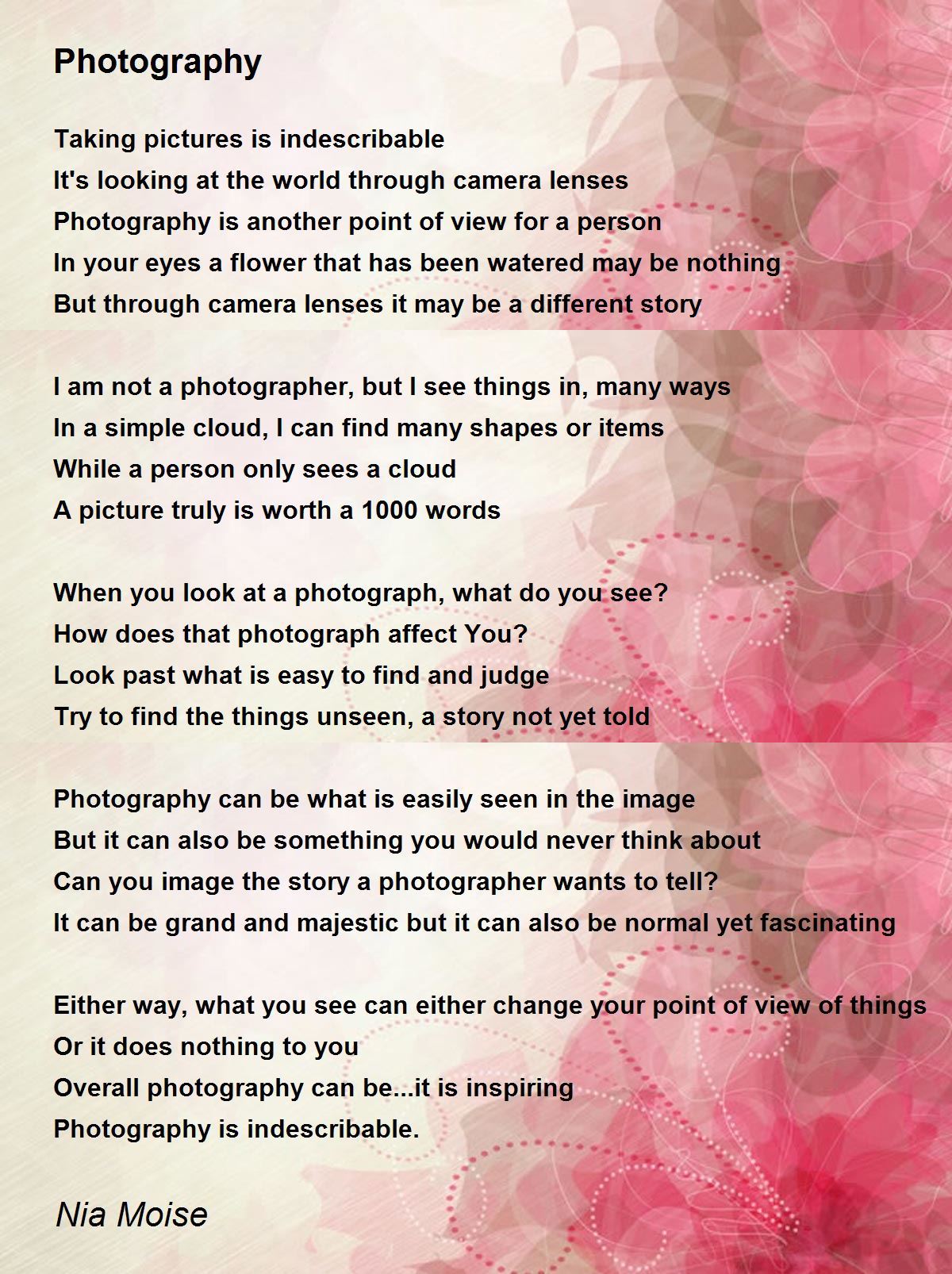 Photography Photography Poem by Nia Moise