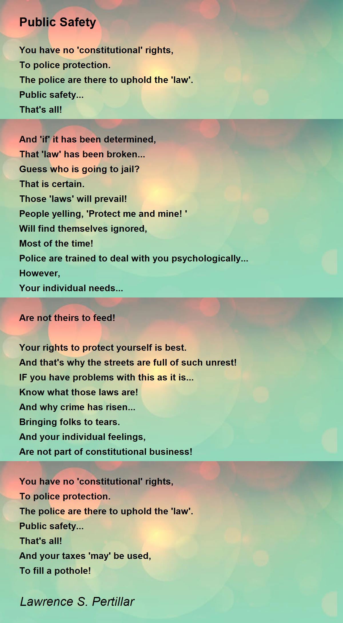 Public Safety Public Safety Poem by Lawrence S. Pertillar