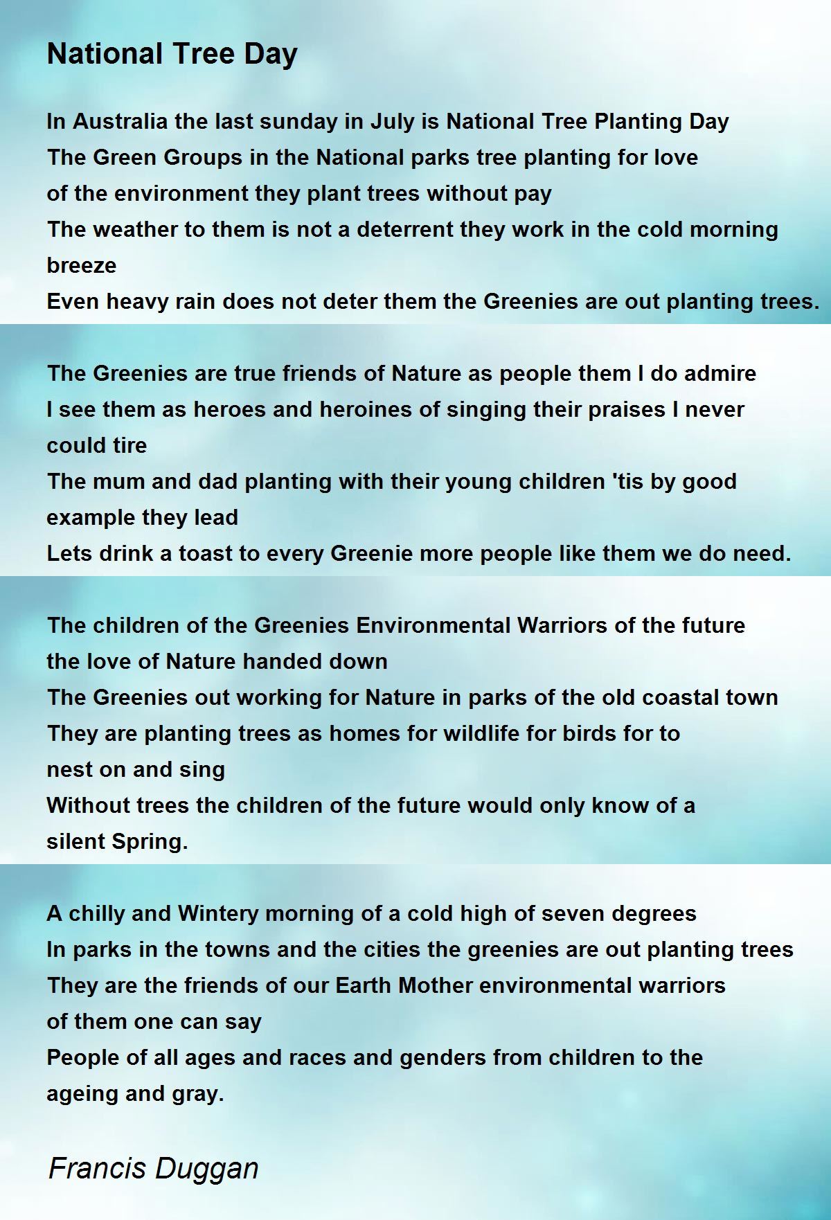 National Tree Day by Francis Duggan National Tree Day Poem