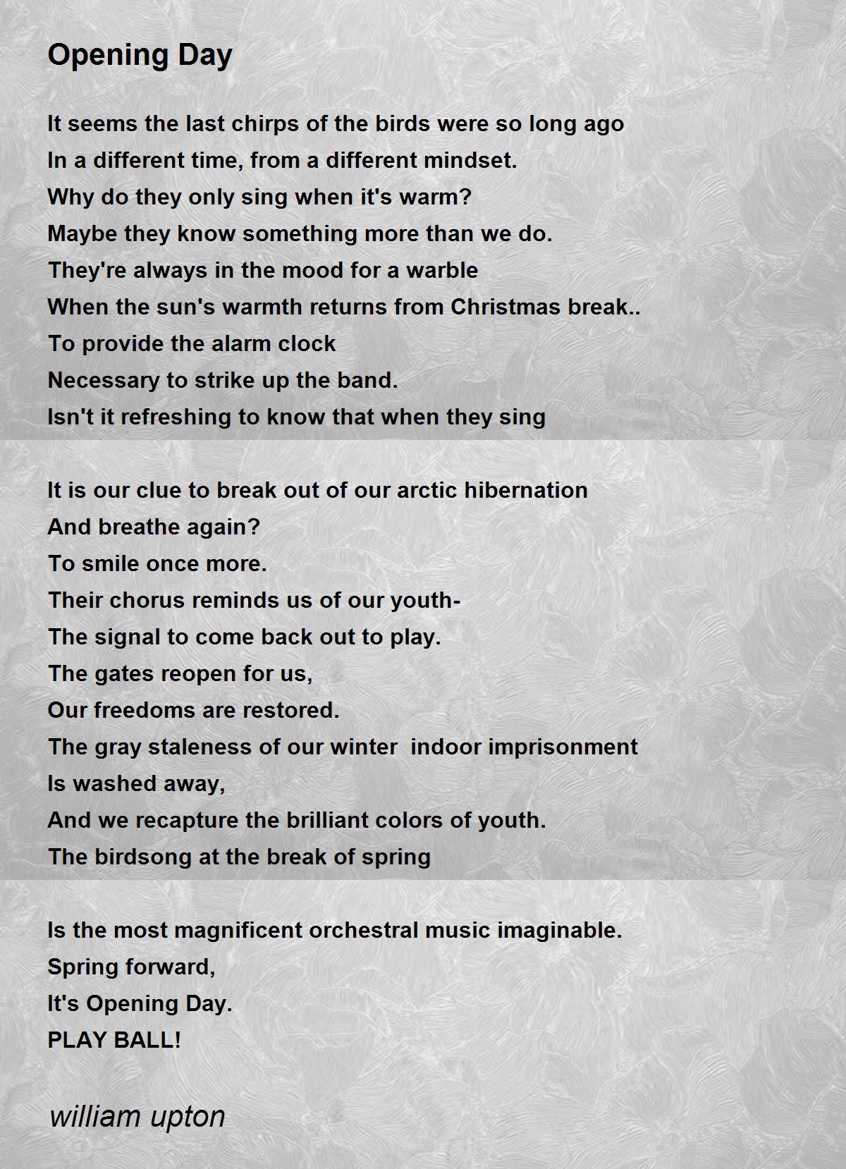 Opening Day Opening Day Poem by Bill Upton