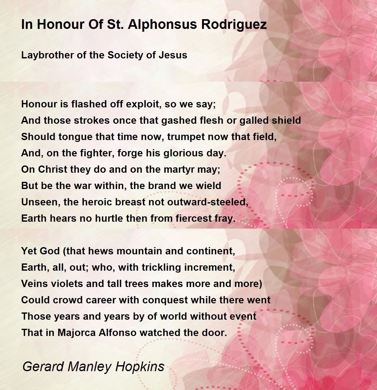 In Honour Of St. Alphonsus Rodriguez poem Gerard Manley Hopkins poems