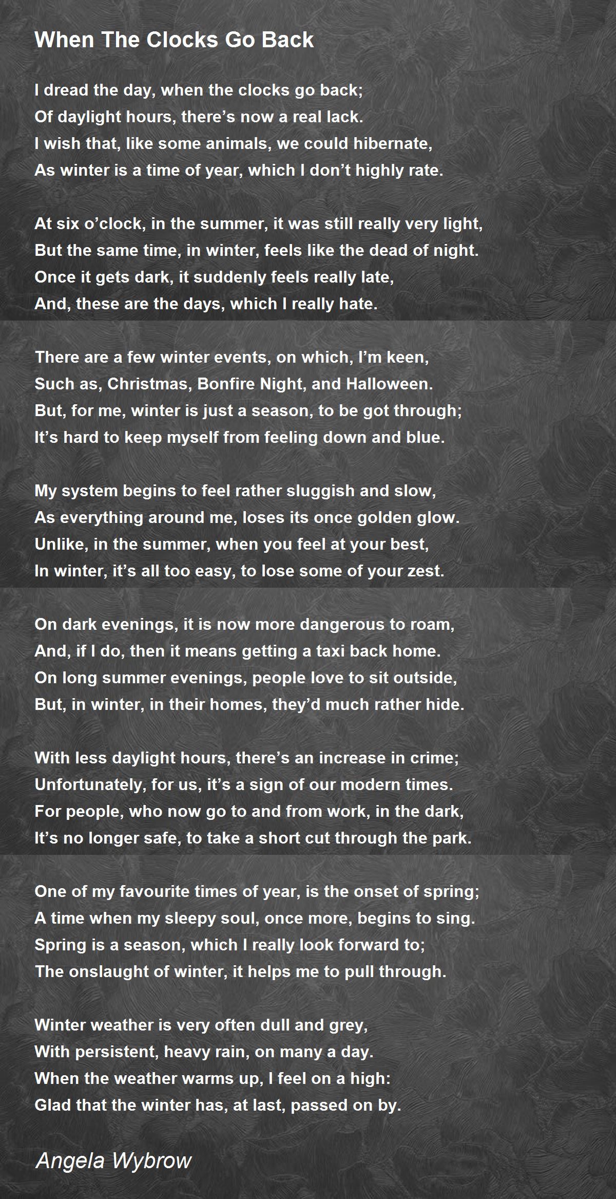 When The Clocks Go Back When The Clocks Go Back Poem by Angela Wybrow