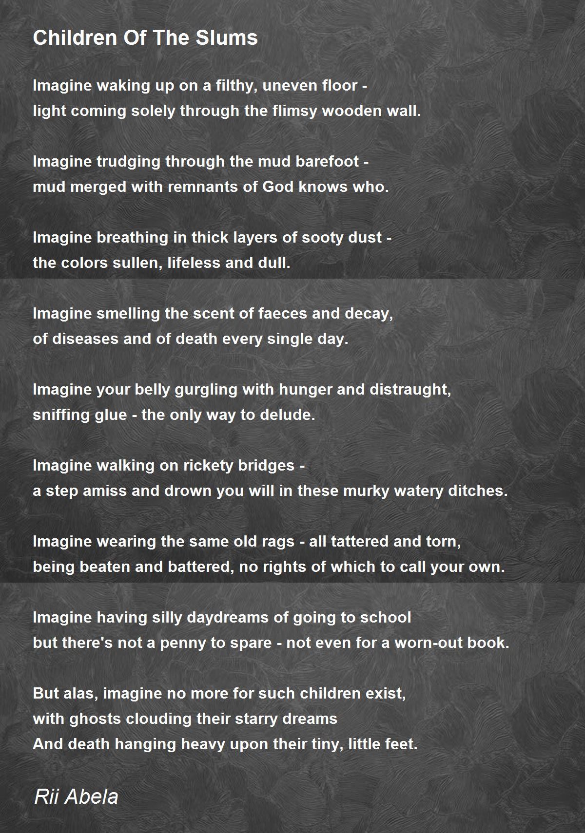 Children Of The Slums Children Of The Slums Poem by Rii Abela