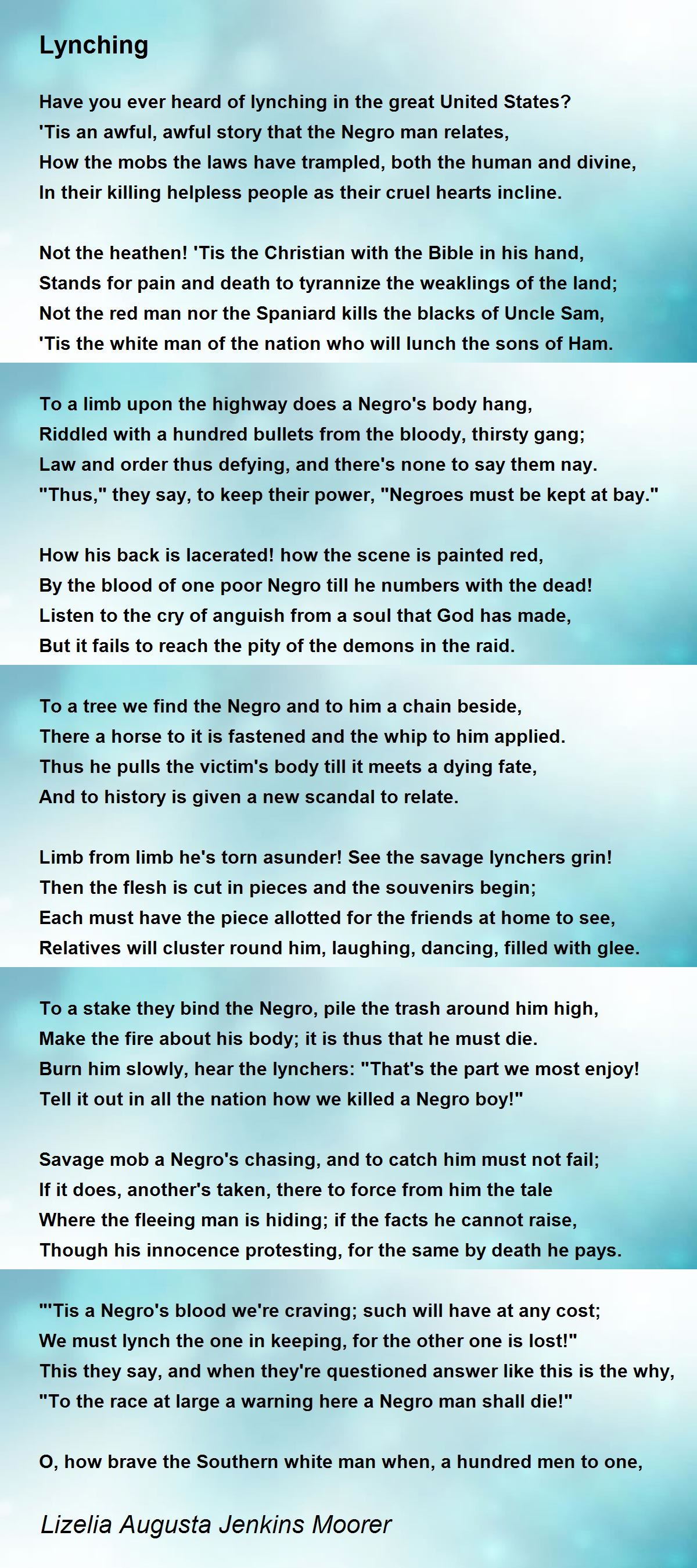 Lynching Lynching Poem by Lizelia Augusta Jenkins Moorer