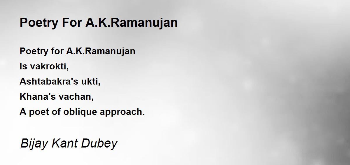 What Are Some Famous Poems By A K Ramanujan? – CFNOFU