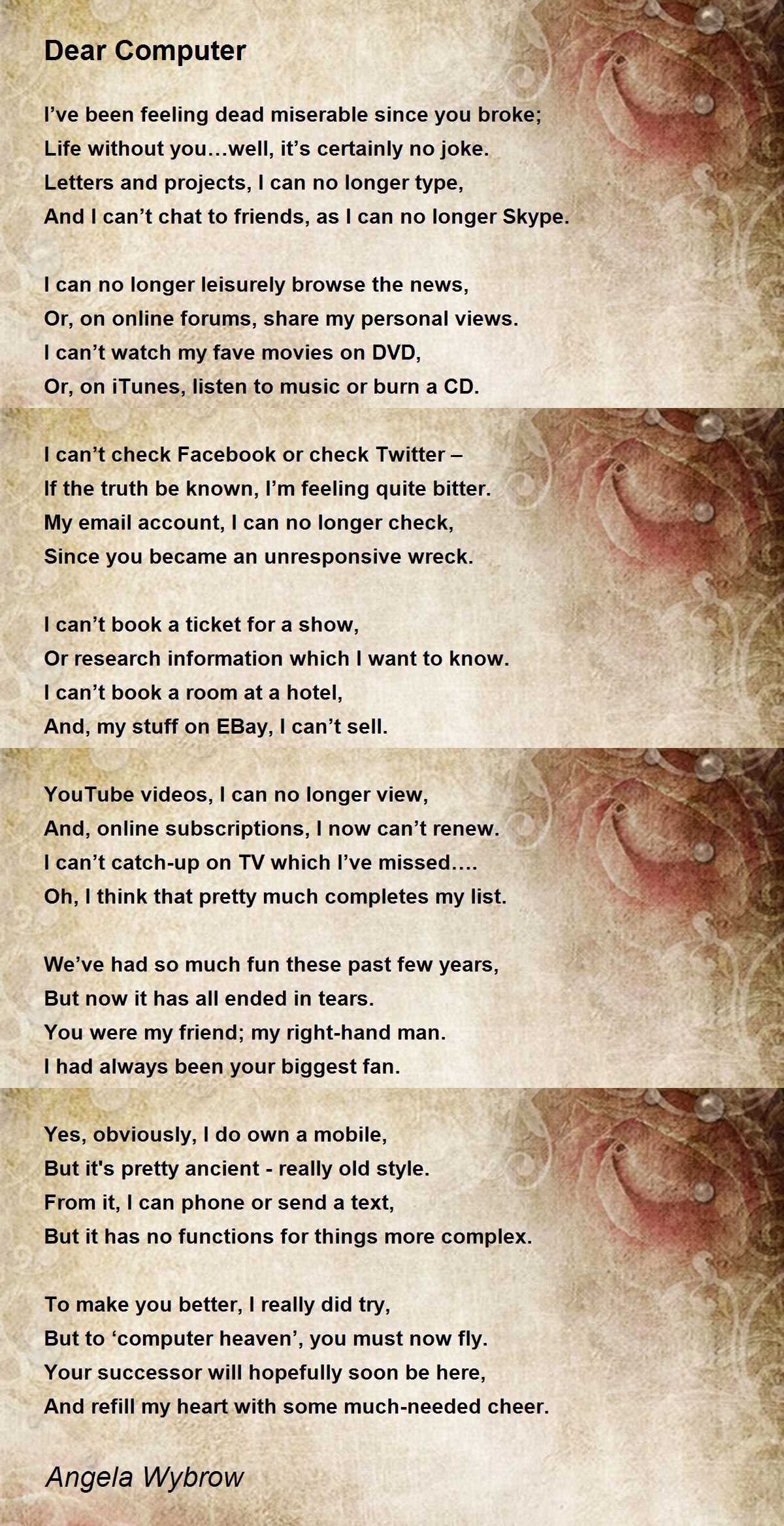 Dear Computer Poem by Angela Wybrow - Poem Hunter