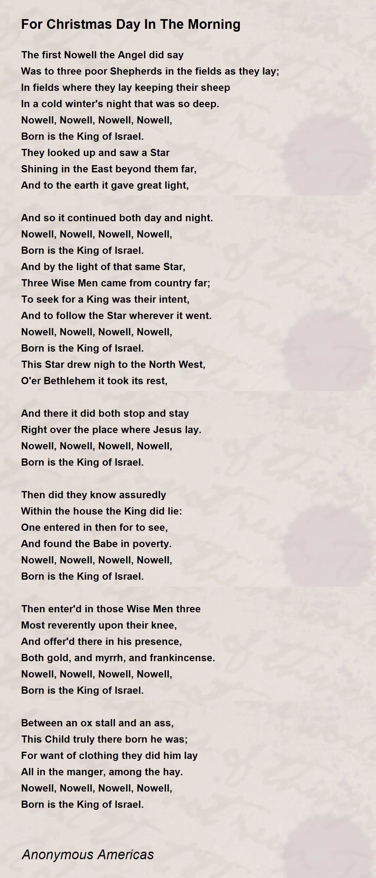 For Christmas Day In The Morning Poem by Anonymous Americas - Poem Hunter