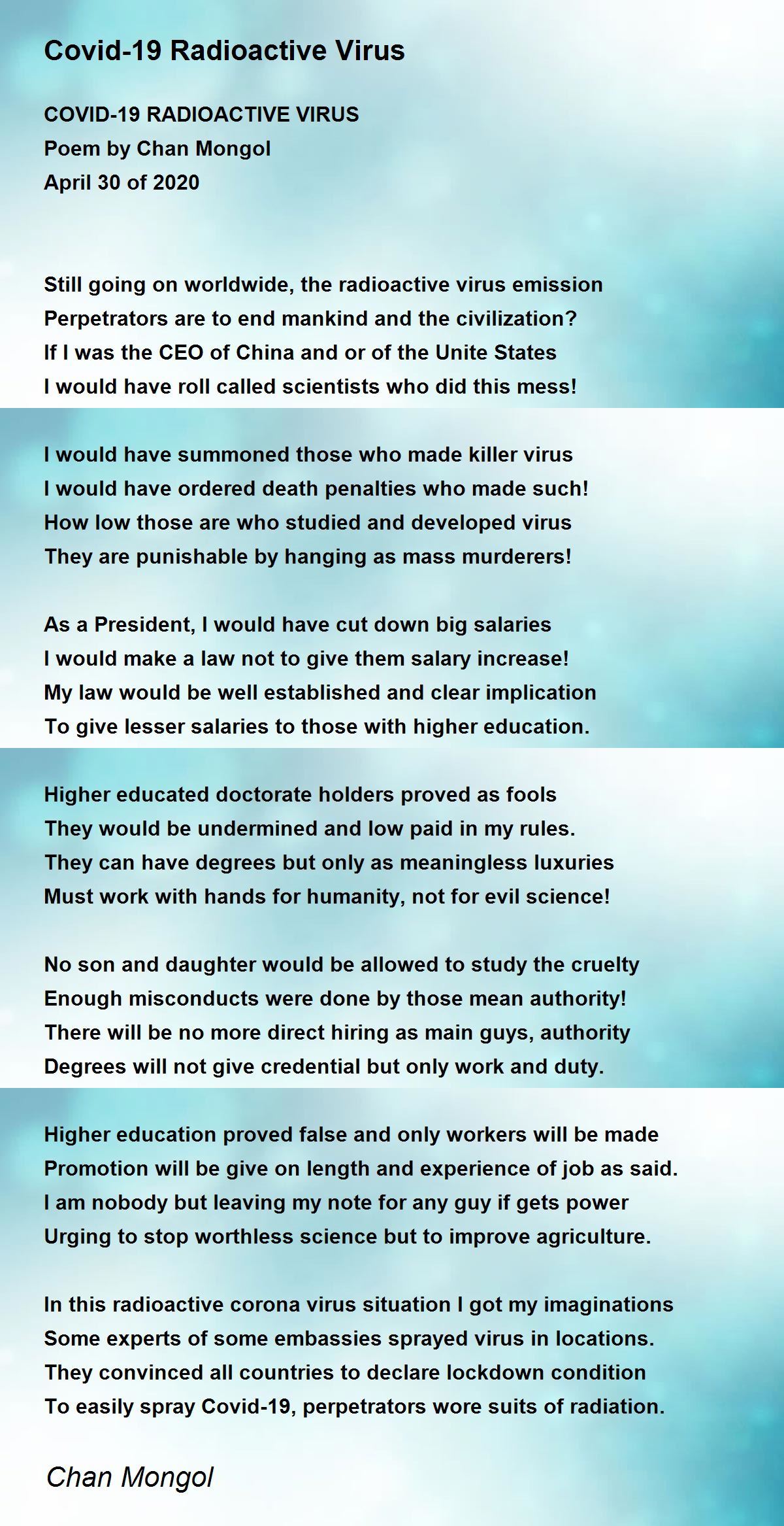 Covid19 Radioactive Virus Covid19 Radioactive Virus Poem by Chan Mongol