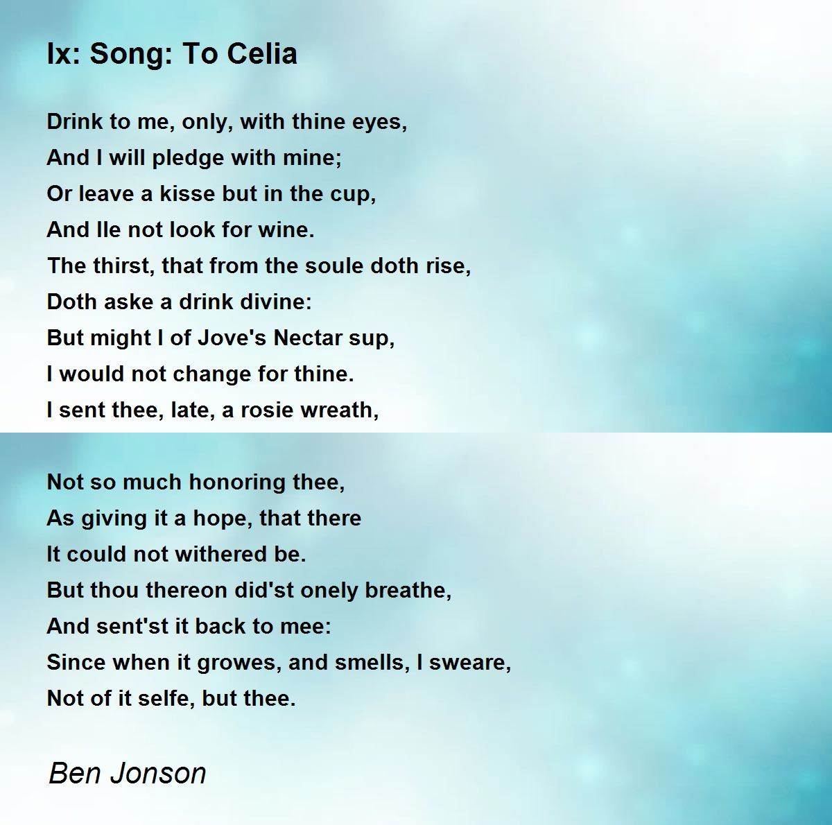 Ben Jonson "Plays and poems". Celia poem by b en Johnson.