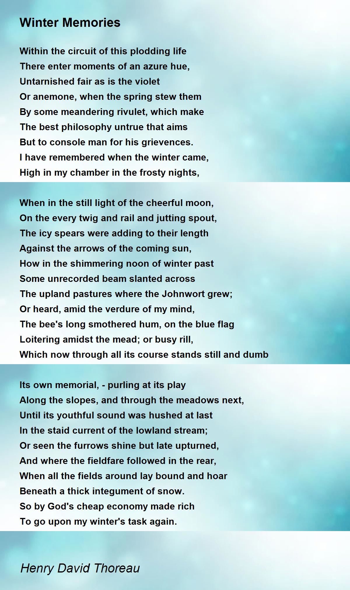 Winter Memories Poem by Henry David Thoreau - Poem Hunter