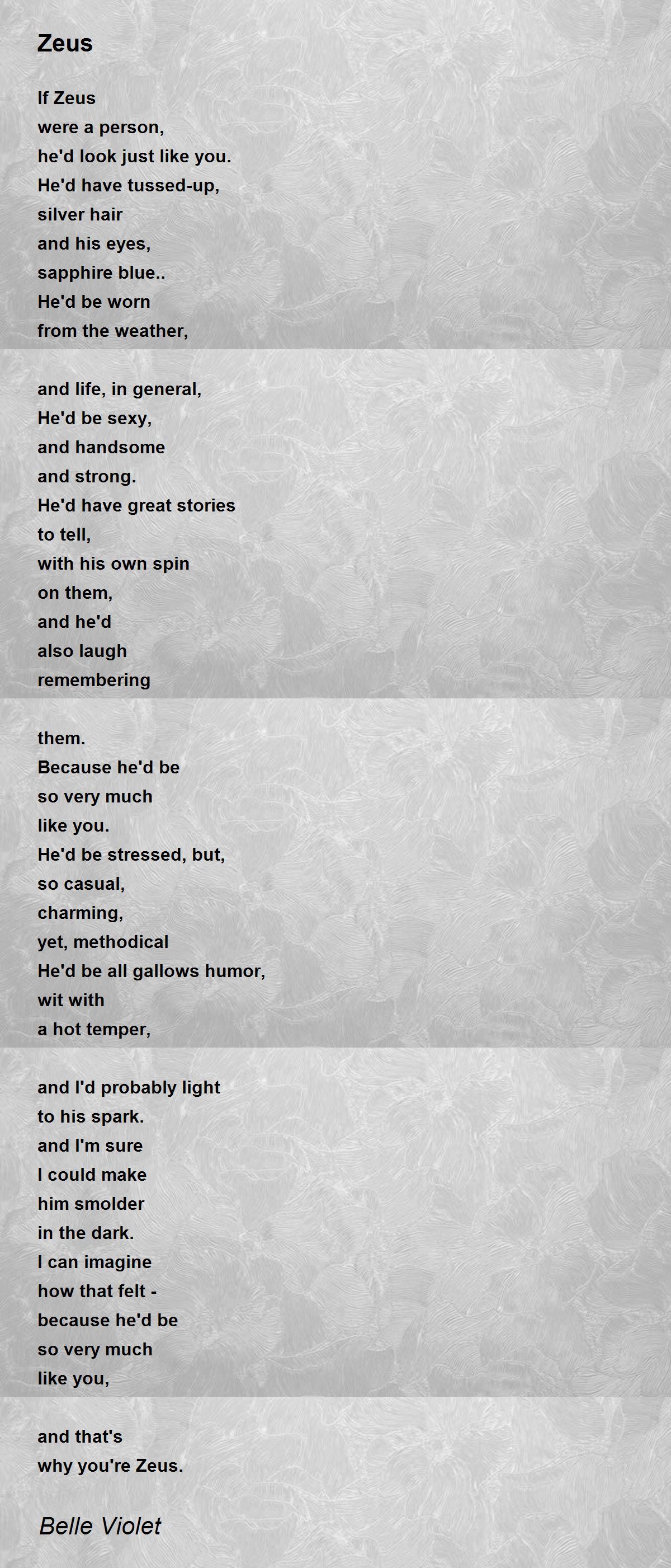 Zeus Zeus Poem by Belle Violet