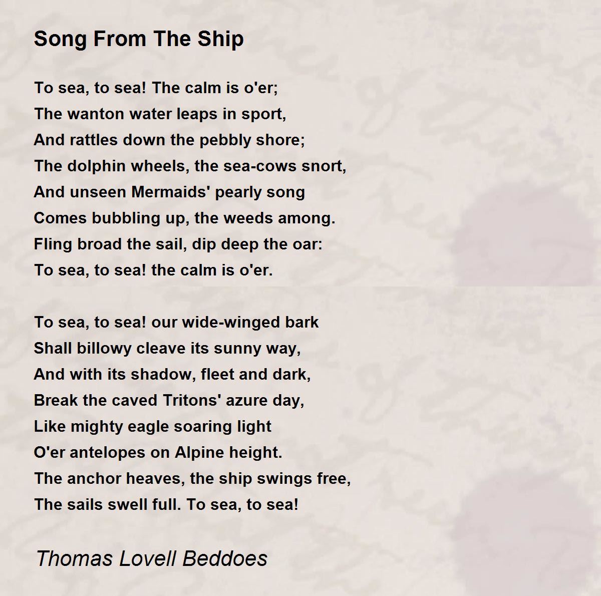Song From The Ship Poem by Thomas Lovell Beddoes - Poem Hunter