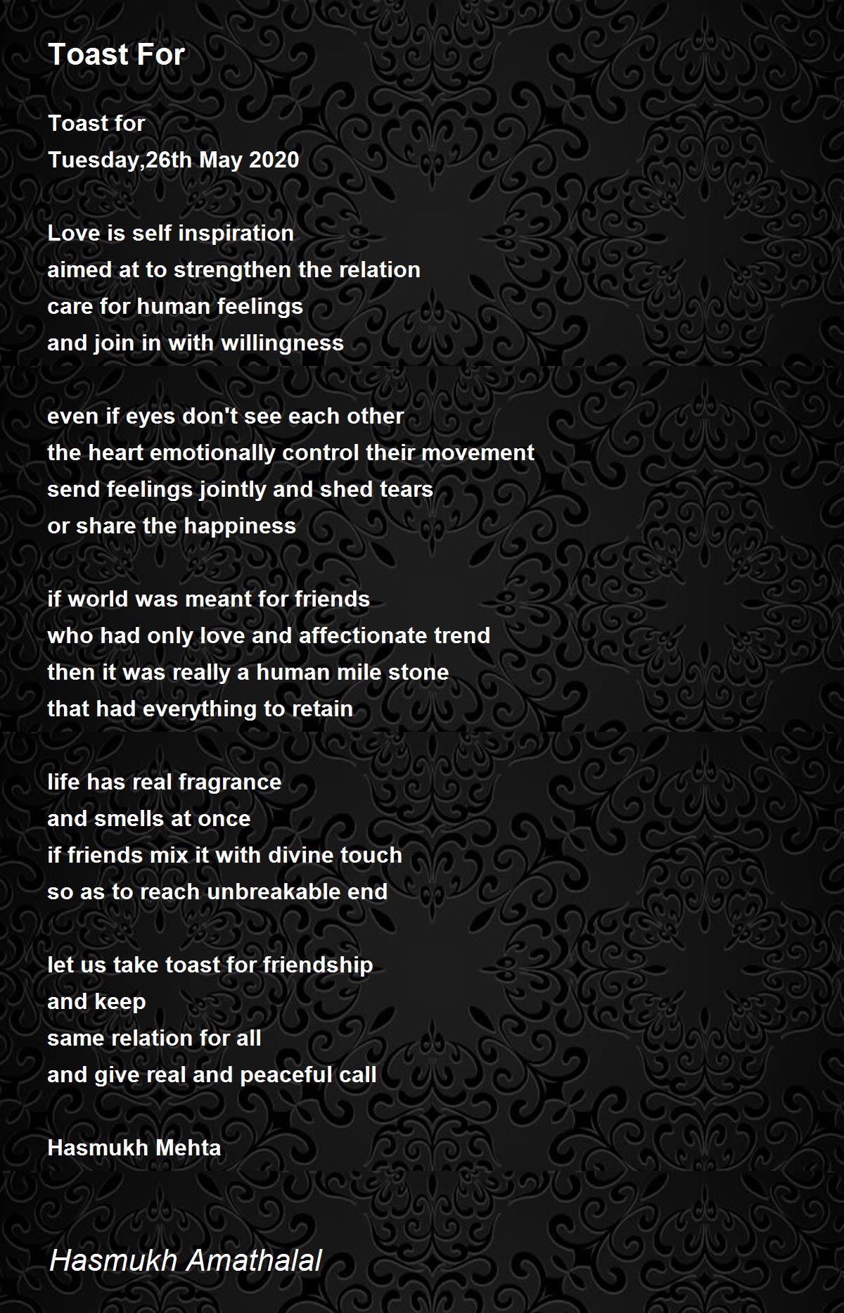 Toast For Toast For Poem by Mehta Hasmukh Amathaal