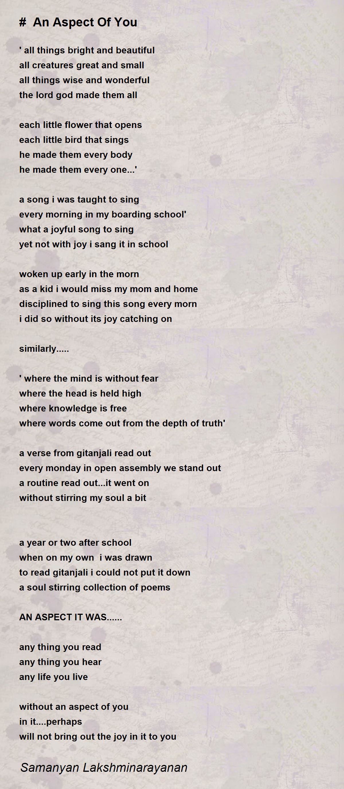 An Aspect Of You Poem By Samanyan Lakshminarayanan Poem Hunter Comments Page 3