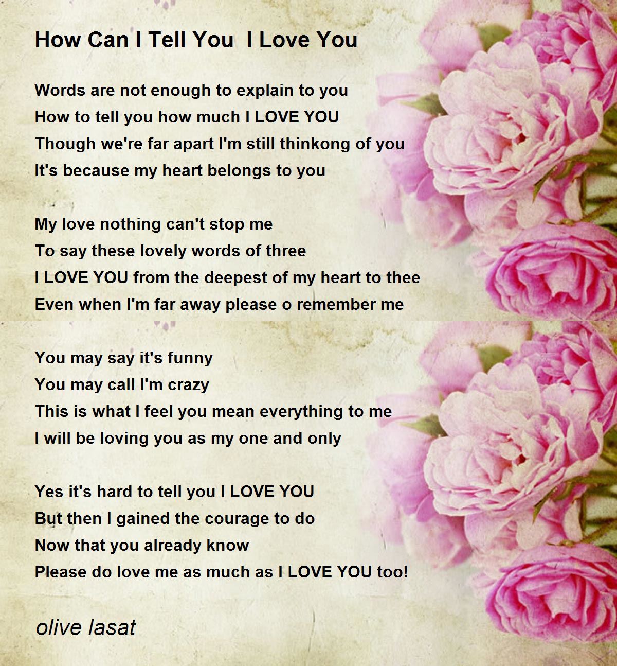 How Can I Tell You I Love You By Olive Lasat How Can I Tell You I Love You Poem