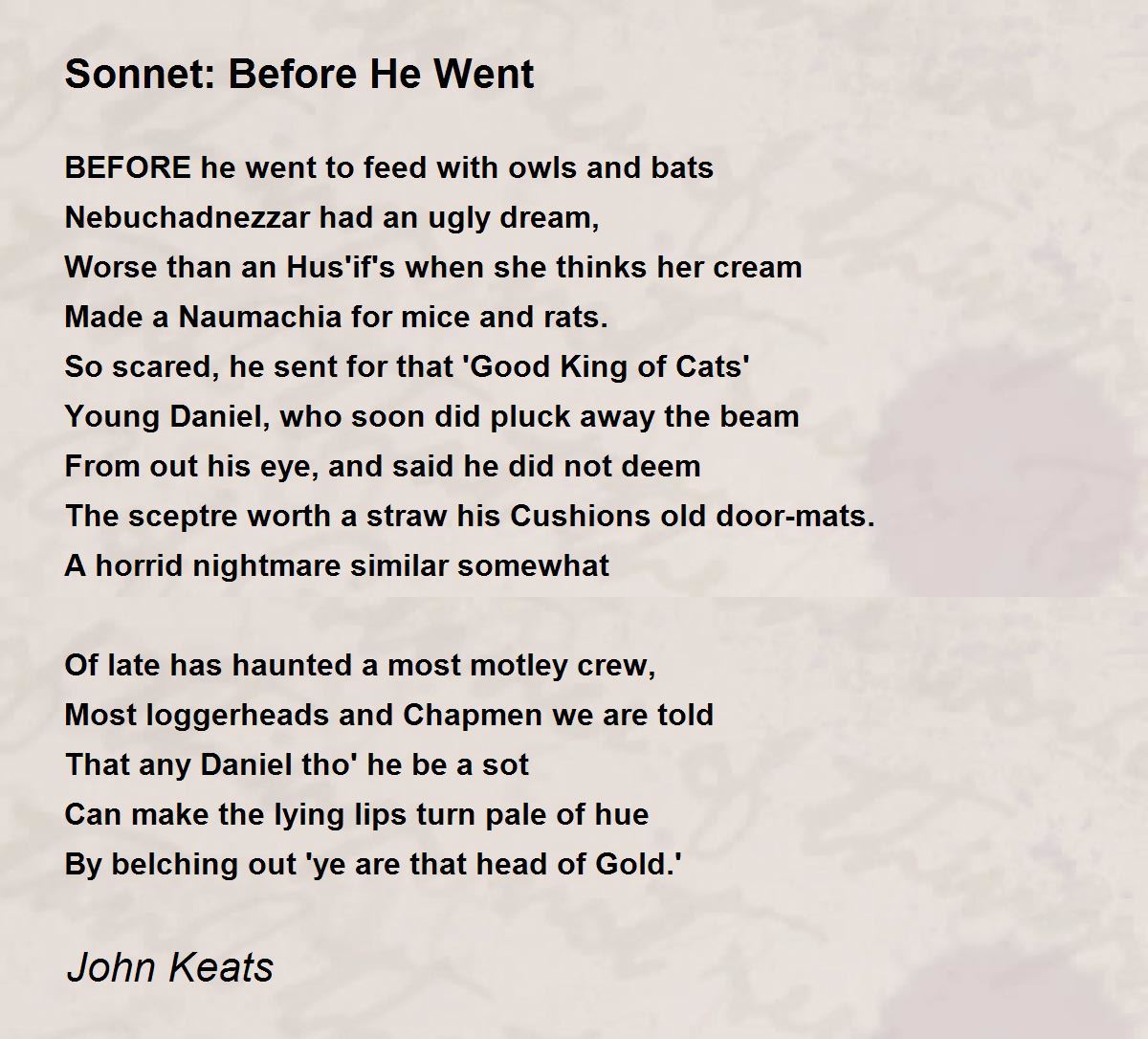 Sonnet: Before He Went Poem by John Keats - Poem Hunter