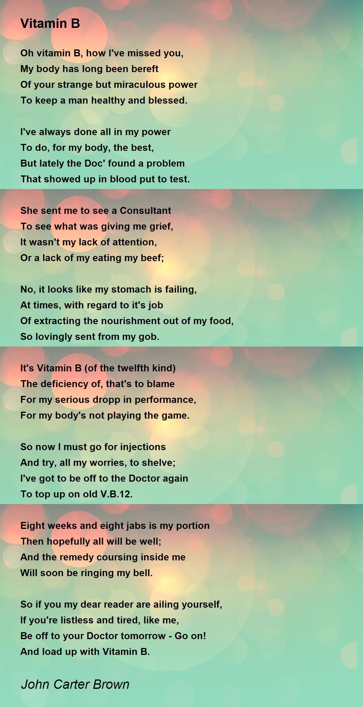 Vitamin B Poem By John Carter Brown Poem Hunter