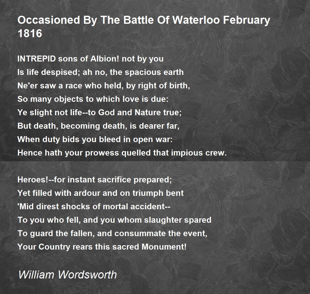 Occasioned By The Battle Of Waterloo February 1816 Poem by 