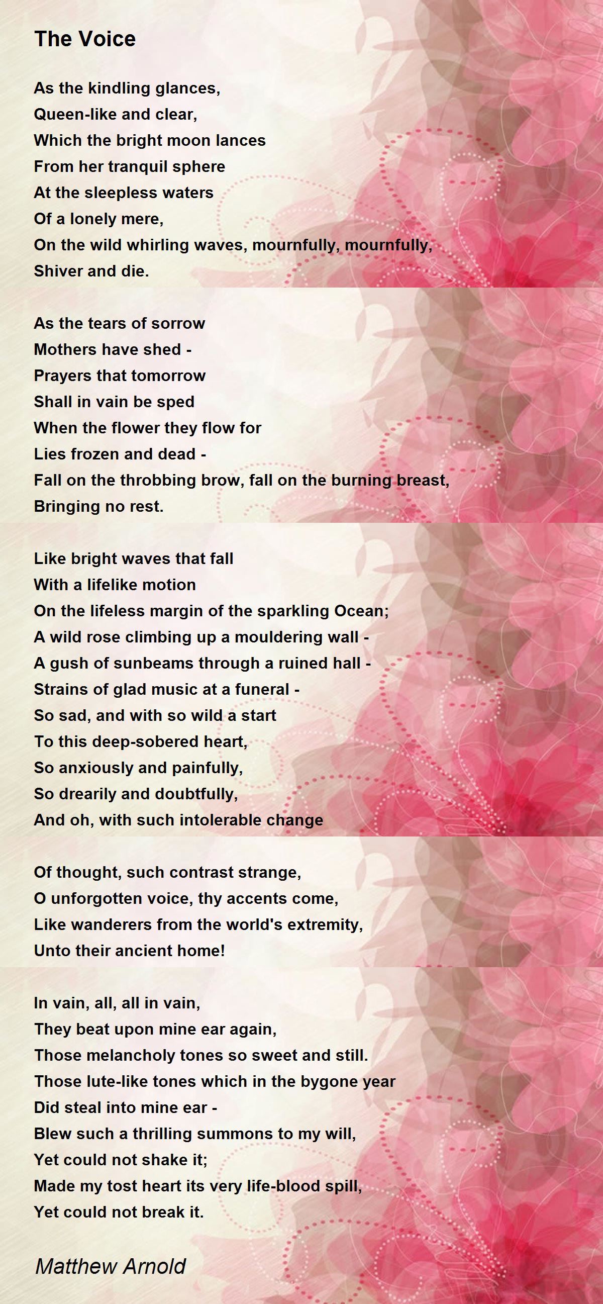 The Voice The Voice Poem by Matthew Arnold