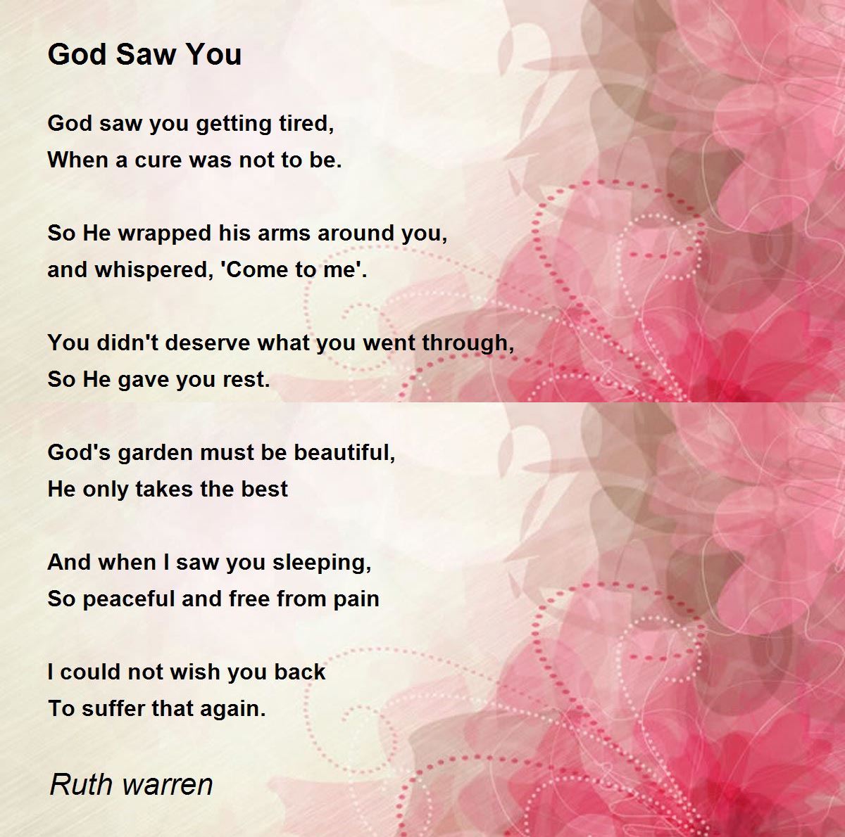 God Saw You God Saw You Poem by Ruth warren