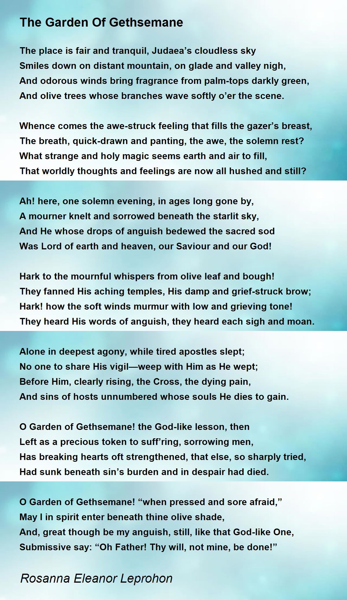 The Garden Of Gethsemane Poem by Rosanna Eleanor Leprohon - Poem Hunter
